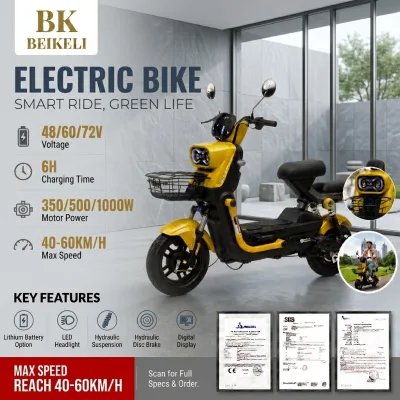 Futuristic Green 48V 350W Aluminum Classic Electric Bicycle 50-60KM/H Vast Radius Life Span E-Moped Coastline Road Expeditions