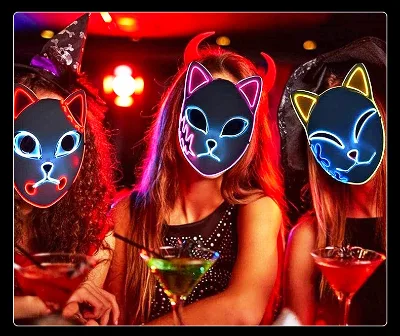 Plastic Halloween El Wire Mask Glowing Face Neon Mask Light up Party Led Rave Mask