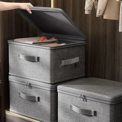 Foldable Washable Storage Box Multifunctional Organizer Zipper Storage Box with Handle for Books Toys Clothes