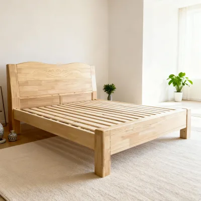 Modern Eco-Friendly Solid Wood Stable Durable Slat Base King Queen Size Bedroom Furniture Wooden Bed