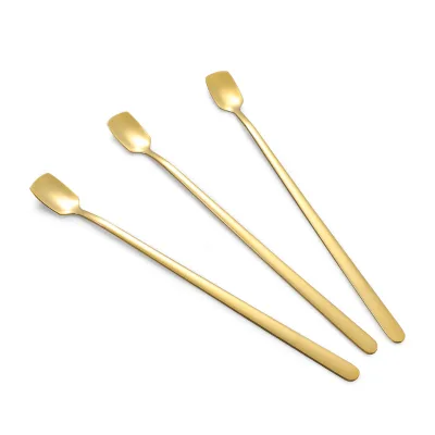 Factory Hot Selling square Head Gold Stirring Spoon Mini Tea Spoon Flat Mixing Spoon