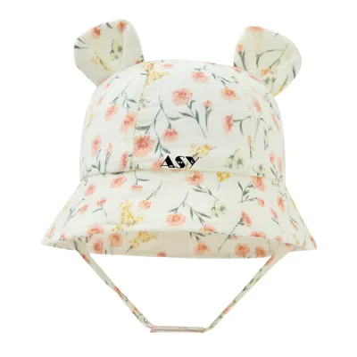 Wholesale Baby Summer Casual Breathable Floral Printed Cotton Yarn Cloth Bucket Hat with Wide Brim Fisherman Style for Infants