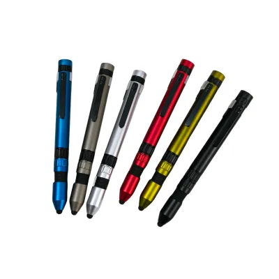 Custom Logo Multi-Function 6 in 1 Phone Holder for Stylus Compass LED Light Tool Ballpoint Pens All Plastic with Personalised De
