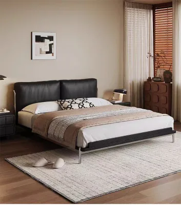 Italian Design Modern Contemporary Bedroom Furniture Modern Beautiful Oak Wooden Soft Leather Bed