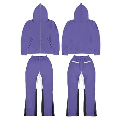 Y2k Style Custom Full Zip up Tracksuit Oversized Puff Printing Flared Sweatpants and Hoodie Sets