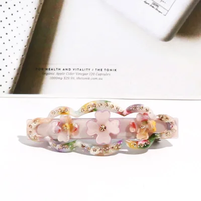 Wholesale Rhinestone Flower Barrettes for Women Hair Accessories Jeweled Acetate Resin Double bar Hair Barrette Clips Fashion