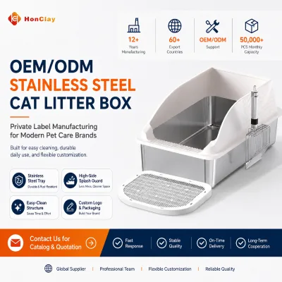 Stainless Steel PP Cat Litter Box 20L XL Open Cat Toilet with High Sided Anti-Urine Leakage Non-Stick Bottom Metal Scoop OEM