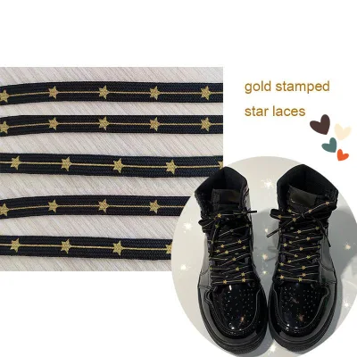 Gold Stamped Golden Printed Shoelaces for Boots in Fashion Style