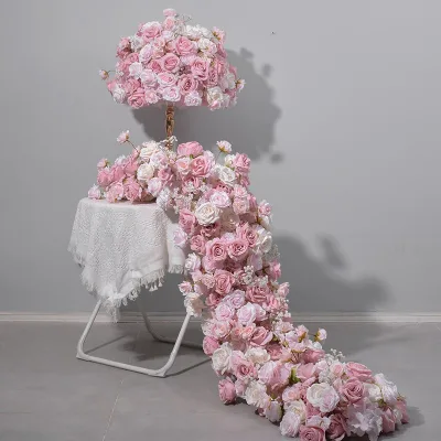 Baby Pink Silk Rose Flower Runner Long Flower Garland for Wedding Arch Backdrop Decoration Baby Shower Decoration