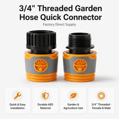 3/4 ABS Durable Garden Hose Quick Connector Threaded Water Pipe Fitting DIN Standard Tool Free Install Garden Watering