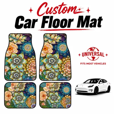 Factory Direct Custom Logo Printed Car Floor Mats Mandala Floral Universal Auto Carpet Liners Skid Resistant Durable Wholesale