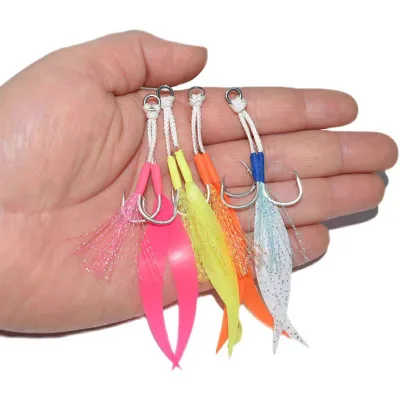 High Carbon Steel Double Assist Hook Luminous Ribbon Silicone Skirt 10# 12# 14# 16# 18# 20# Metal Jig Mate Carp Tuna