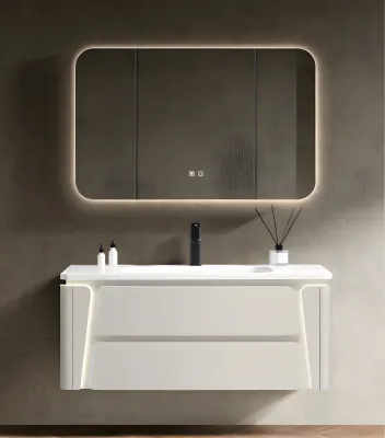 Moisture Resistant Grey PVC Floating Vanity for Small Apartment with Side Storage Cabinet Set