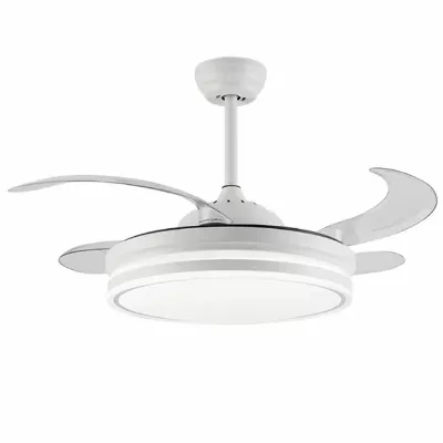 Modern White AC Motor Ceiling Fan with LED Light for Bedroom 110-240V 3-Speed/6-Speed 42inch Blade Remote Control