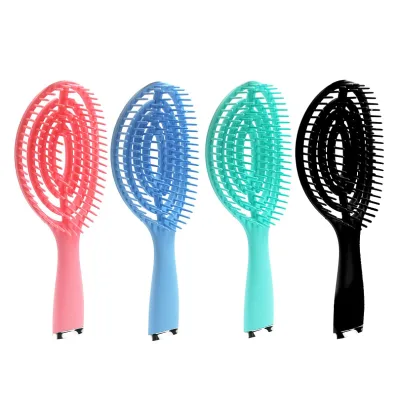 New Custom Ionic Detangling Hair Brush 4 Colours Rectangle Curved Soft Nylon Rubber Handle