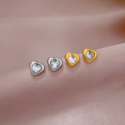 Hot Trendy 18K Gold Plated Heart Crystal Earrings Stainless Steel Stud Earrings Zircon for Women Religious Style