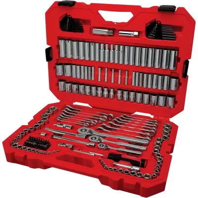 189 Piece Mechanics Tool Set, 1/4, 3/8 and 1/2 Inch Drive Socket Wrench Set with Thinner Ratchet, Steel Sockets, Hex Keys