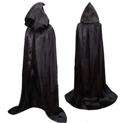 Wholesale Halloween Cosplay Costume Wizard Witch Black Hooded Satin Robe Cloak for Kids