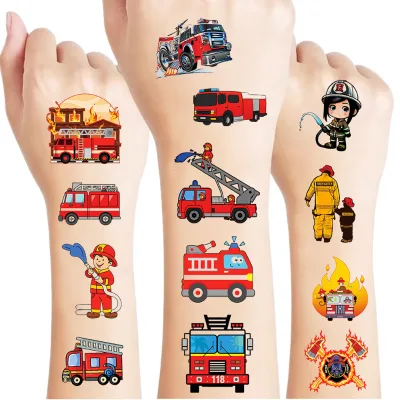 2026 Firemen Fire Truck Firefighter Temporary Tattoos Tattoo Stickers Birthday Party Decorations Supplies Favors School Prizes