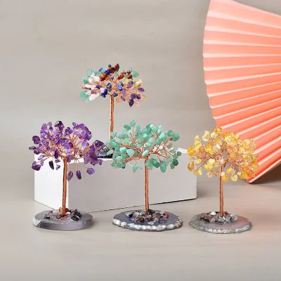 Natural Agate Crystal Gravel Money Tree Cash Tree Crystal Ornaments Wholesale Cheap Mini Tree Office Home Desktop Ornaments