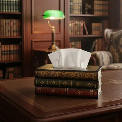Creative Book MDF Wooden Tissue Box European Style Large Size 200 Pockets Napkin Box Custom Logo for Wedding Car Office Hotels