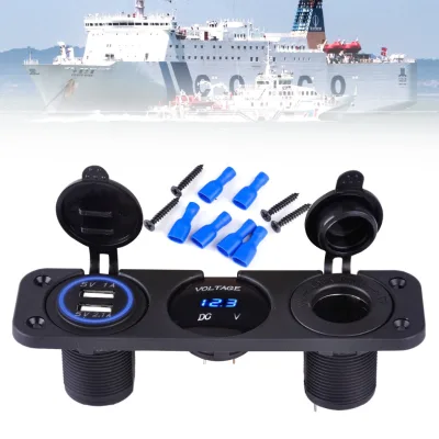 12V -24v   Dual USB Charger+Voltmeter+Socket+3 Hole Panel for Marine