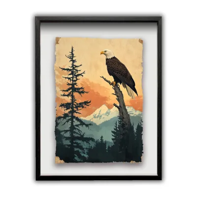 The Bald Eagle's Watchful Gaze Over the Wilderness Shadow Box Frame Art Print Painting Art