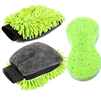 3 PCS Microfiber Chenille Figure-8 Speckled Car Wash Mitt Sponge Glove Set-Scratch-Free Lint-Free Foam Gun Absorbent Cleaning
