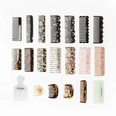 Custom Logo 4mm Thickness Cellulose Acetate Hair Comb Wide Tooth Anti Static Acetate Women Hair Comb With Bag