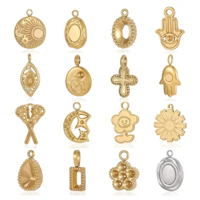 Fashion Jewelry Stainless Steel Electroplated Golden Geometric Palm Round DIY Pendant Jewelry Accessories Components