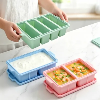 Hot Sale Custom Silicone Ice Cube Tray Easy Release Reusable Ice Cube Silicone Ice Mold Tray with Cover