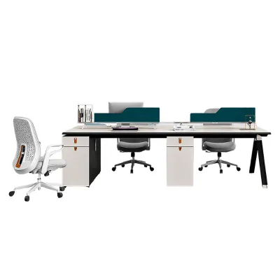 Minimalist Modern Adjustable 4-Seater Office Desks with Staff Workstations Screens and Eco-Friendly Design