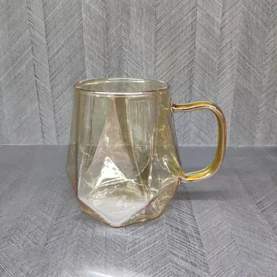 Hot Selling Personalized Single Wall Colourful Diamond Shape Glass Cup Mug with Handle