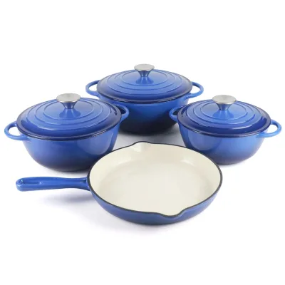 Cast Iron Enamel Coated Cookware Set Round Handles FDA LFGB Certified All Stove Compatible Custom Logo