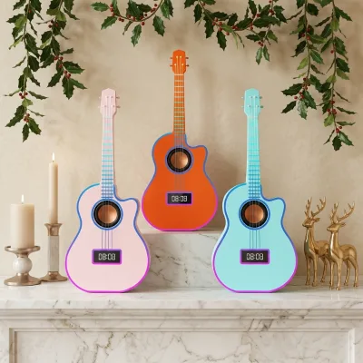 Wholesale Guitar  Speaker Balanced Sound Field Stereo  Music Time Alarm Clock  RGB Colorful Ambient Light