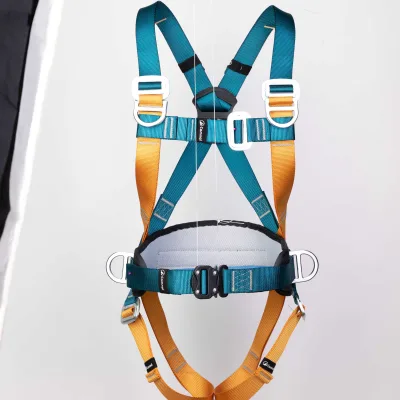 Five-point Complete Workman Construction Full Body Safety Belt Harness Double Hook Lanyard Polyester Steel D-Ring Fall Arrester
