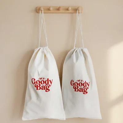 Wholesale Natural Cotton Goody Bag Eco-friendly Reusable Canvas Drawstring Bag for Birthday & Wedding Giveaways
