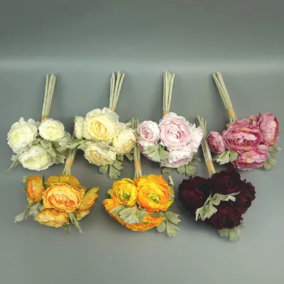 11" RANUNCULUS FLOWER RAFFIA TIED BUNDLE