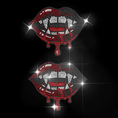 Factory Supply Double Vampire Lip Hotfix Rhinestone Transfer, Cool Crystal Rhinestones for Tees Denim Jacket Accessories