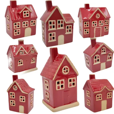 Village Pottery Heart House Red Tealight Glazed Ceramic