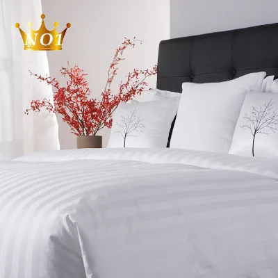 Free Sample Luxury Hotel Designs Satin Stripe 100 Cotton Bedding Sheet Set White
