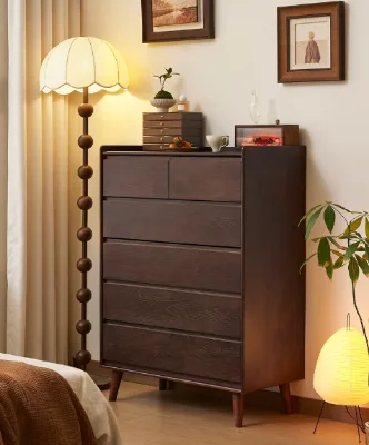 Luxury Solid Oak Wood Five-drawer Dresser Wall-hugging Storage Cabinet for Bedroom Bedside End Table