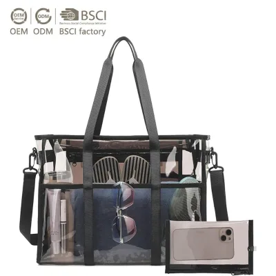 Large Iridescent Clear Tote Bag with Phone Pouch and Strap Heavy Duty Waterproof Jelly Tote Bag Women Clear Beach Bag