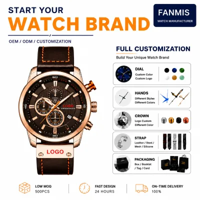 Wholesale Custom Logo Men's Watch Brown Leather Strap Waterproof Luminous Multi-function for Business Casual Daily Gift Reloj