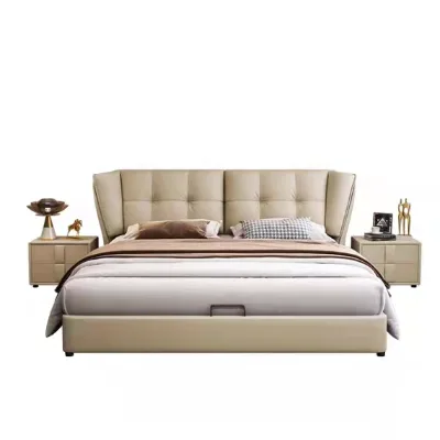 Light Luxury Leather Art Modern Simple Master Bedroom Solid Wood Soft Bag Storage Bed
