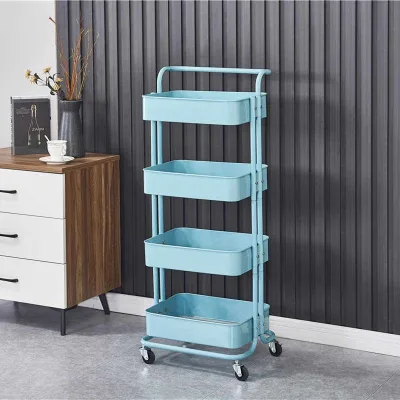 Modern Metal Rack Storage Trolley Cart With Armrest
