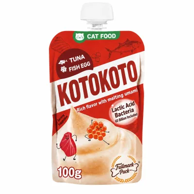 Custom Tuna Fish Roe Cat Food Spout Pouch Packaging Bag for Retail Pet Food Packaging with 100g Capacity and Printed Artwork