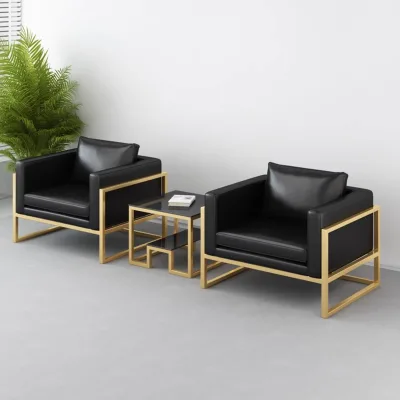 Modern Simple Business Office Sofa Set Fabric Cover Three-Person Reception Negotiation Iron Office Sofa Coffee Table Combination