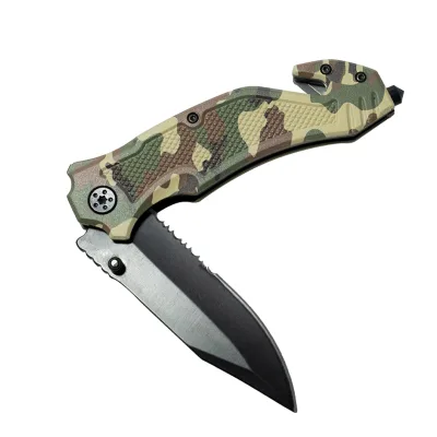 Camo Coating Hunting Pocket Knife 3CR13 Titanium Aluminum Customizable Laser Engraved Wood Stainless Steel Camping DIY OEM