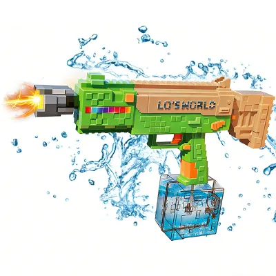 Outdoor Plastic Electric Toy pixel Squirt Gun Automatic Water Absorption LED Light Kid Toys Water Gun for Holi with Muzzle Flash
